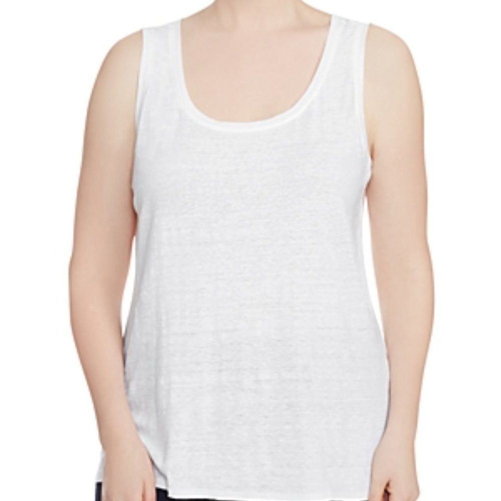 Eileen Fisher Plus Size Organic Linen Jersey U-Neck Long Tank Top (White) Women'